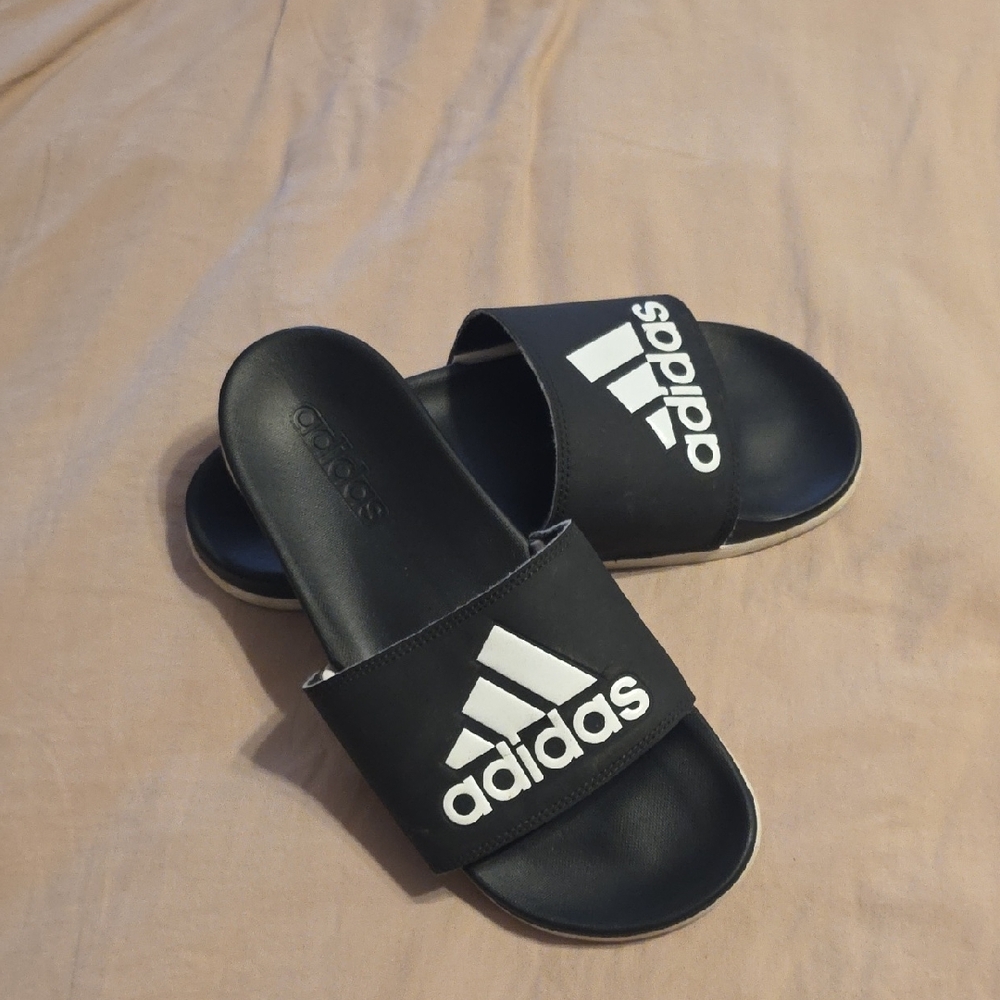 Adidas Black and White Slide Sandals - Picture 2 of 4